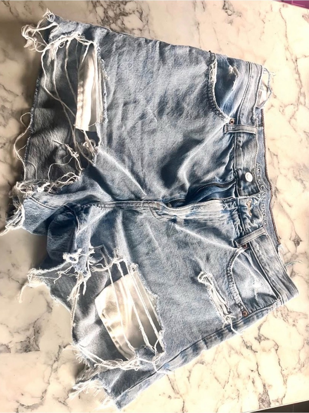 American Eagle Outfitters Light Blue Distressed Denim Cutoff Shorts